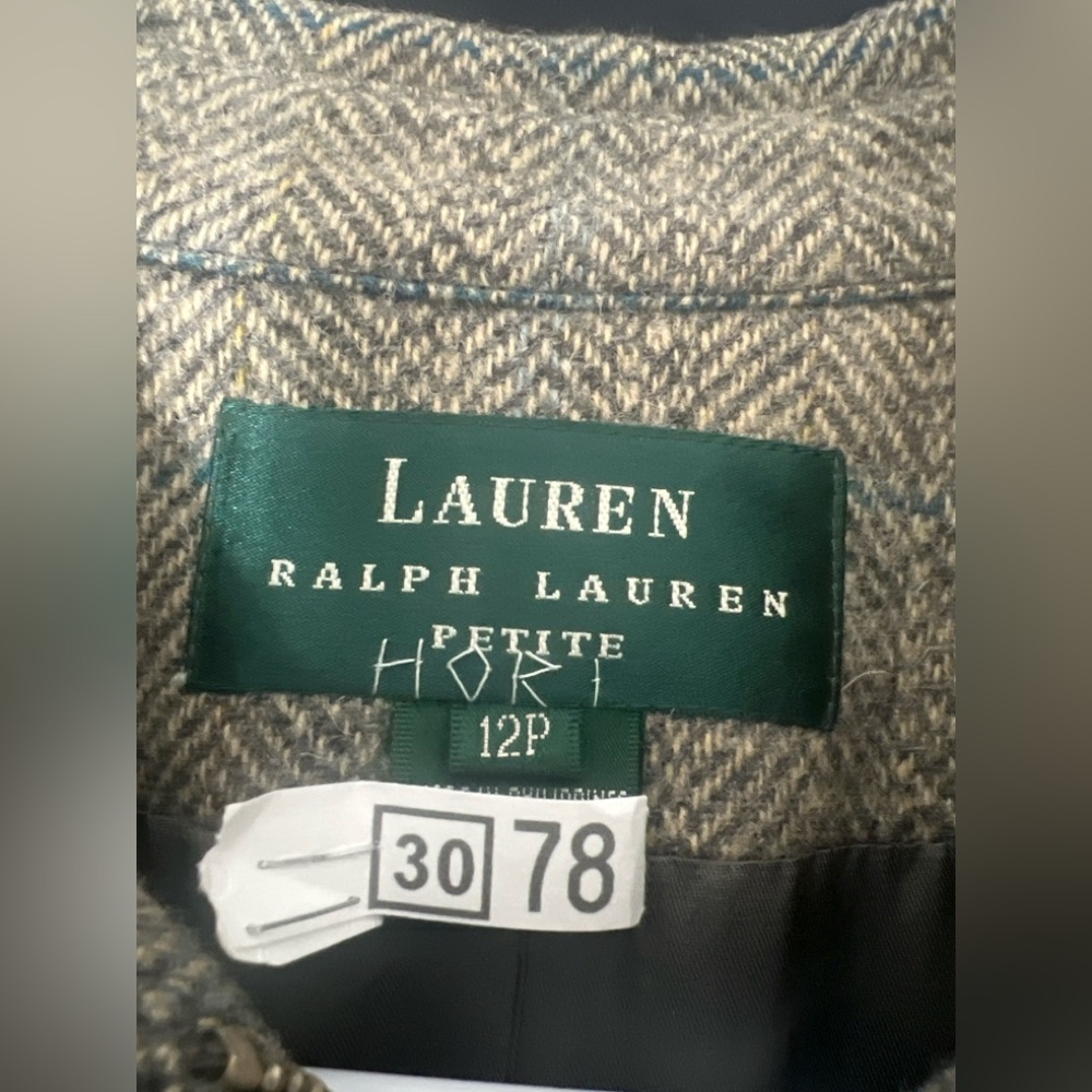 Lauren Ralph Lauren Petite 12P 100% Shetland Wool Herringbone Equestrian Jacket - Picture 8 of 9